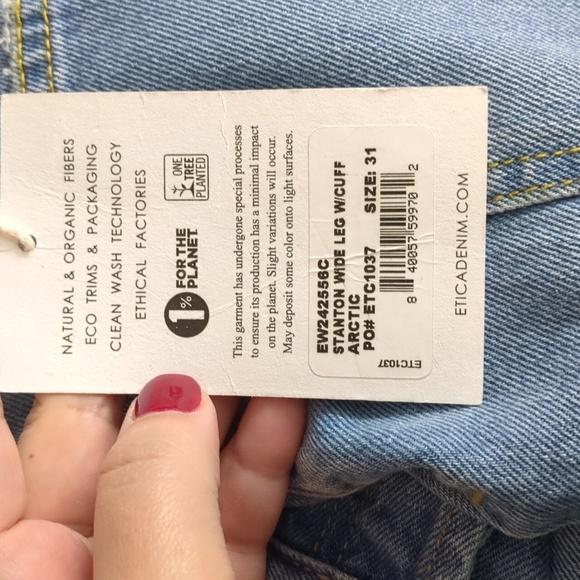 Anthropology Etica Stanton Wide leg/cuff cotton Denim relaxed fit Jeans 31 - Picture 6 of 11